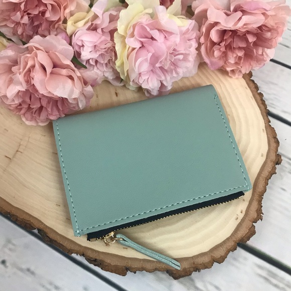 Vegan Leather Robin’s Egg Blue Embroidered Wallet - Picture 3 of 9